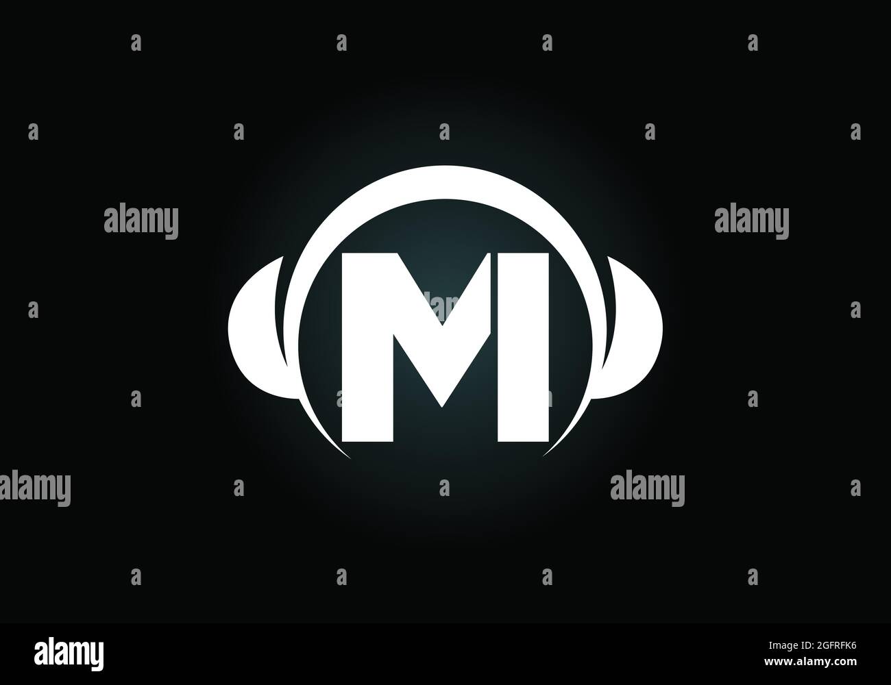 Initial M monogram alphabet with a headphone. Headphone Logo. Music sign symbol. Font emblem. Design element for poster, banner, t-shirt Stock Vector