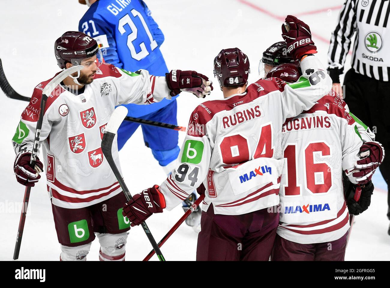 Hokejs Riga, Latvia. 26th Aug, 2021. Latvia's players celebrate during the ...
