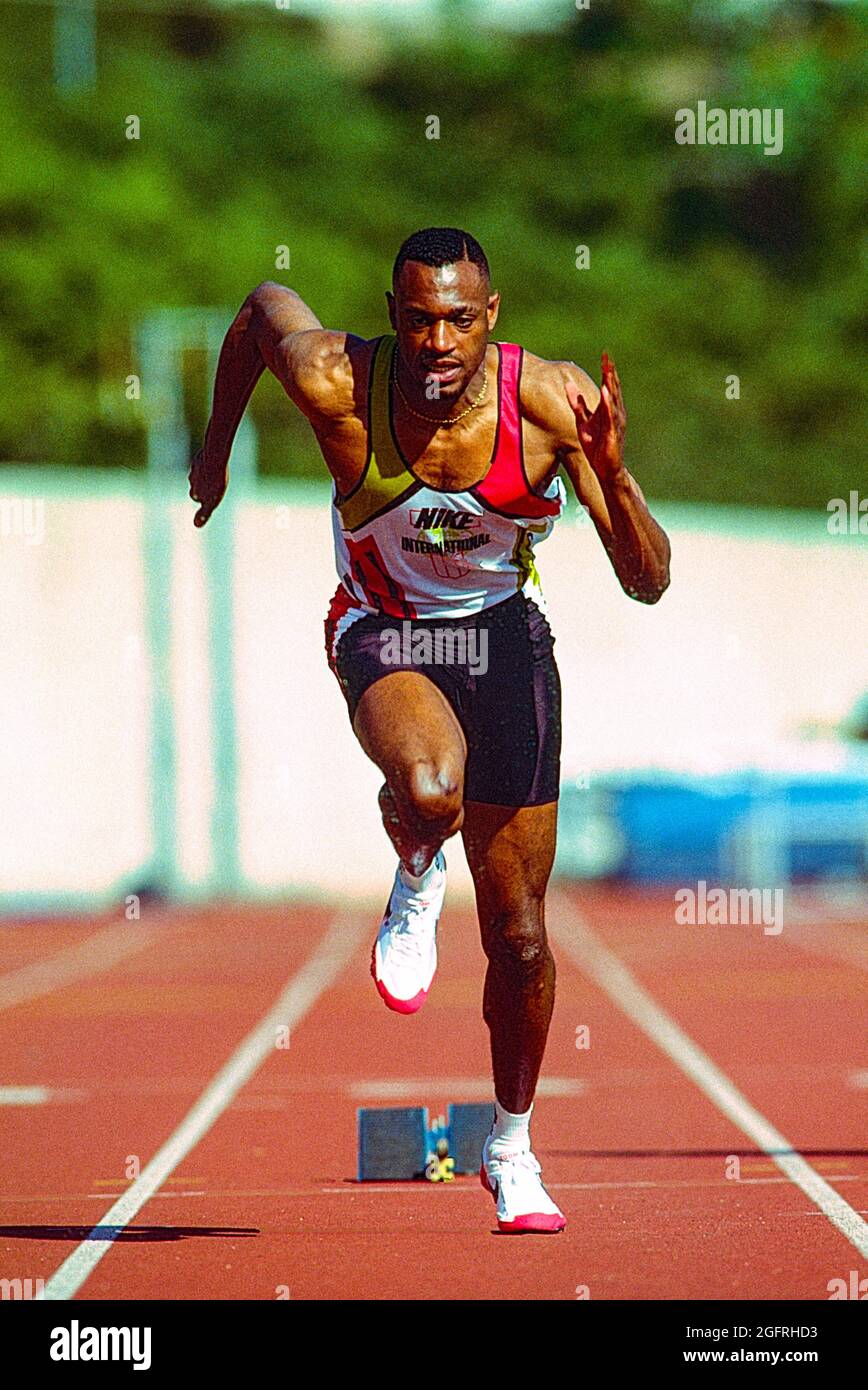 Kevin Young during a 400 meters hurdles training session in 1993 in Los