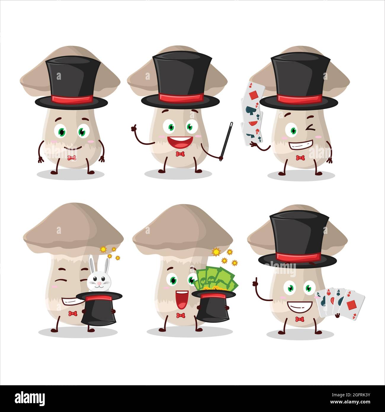 A toadstool Magician cartoon character perform on a stage. Vector illustration Stock Vector