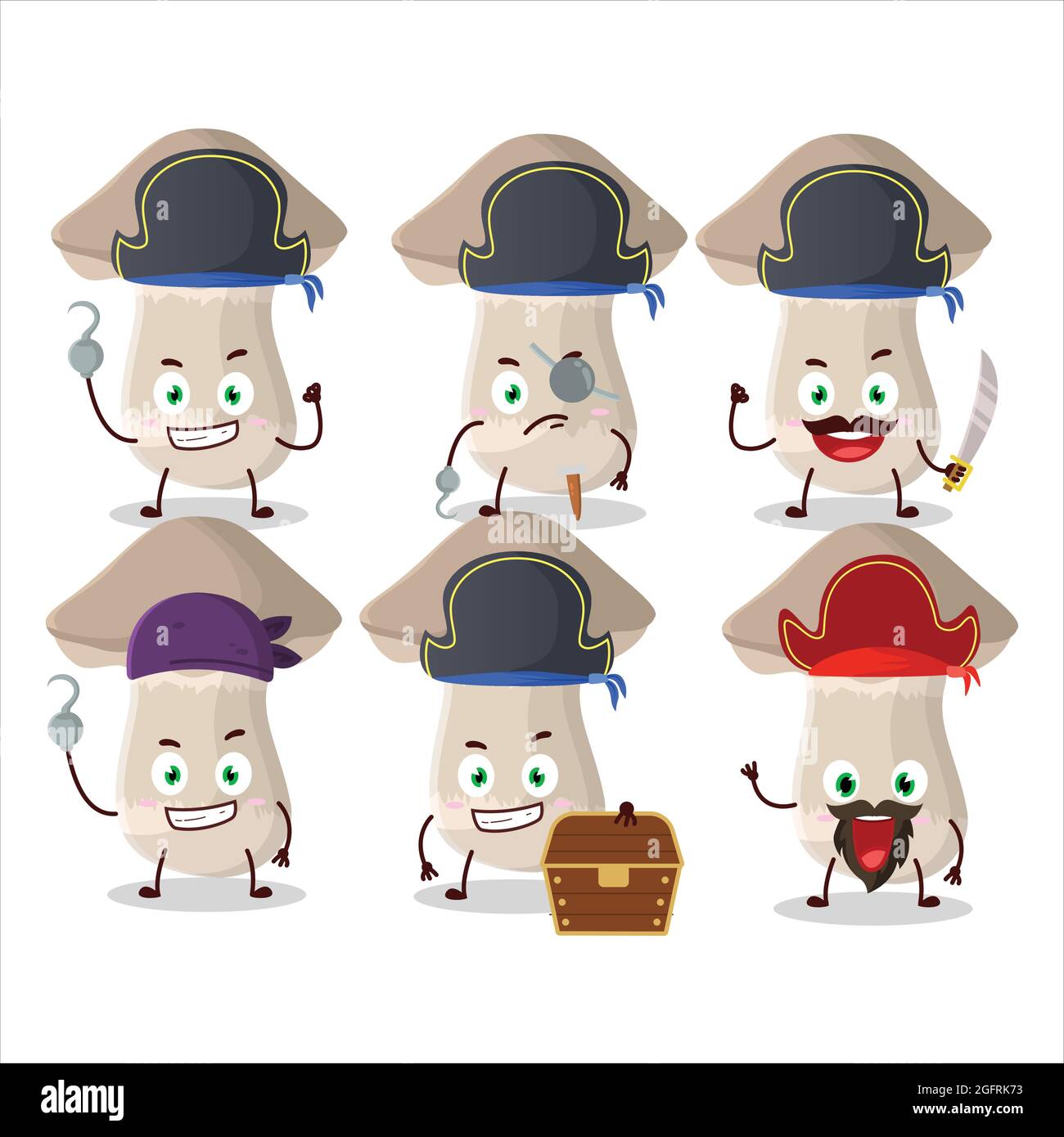 Cartoon character of toadstool with various pirates emoticons. Vector illustration Stock Vector