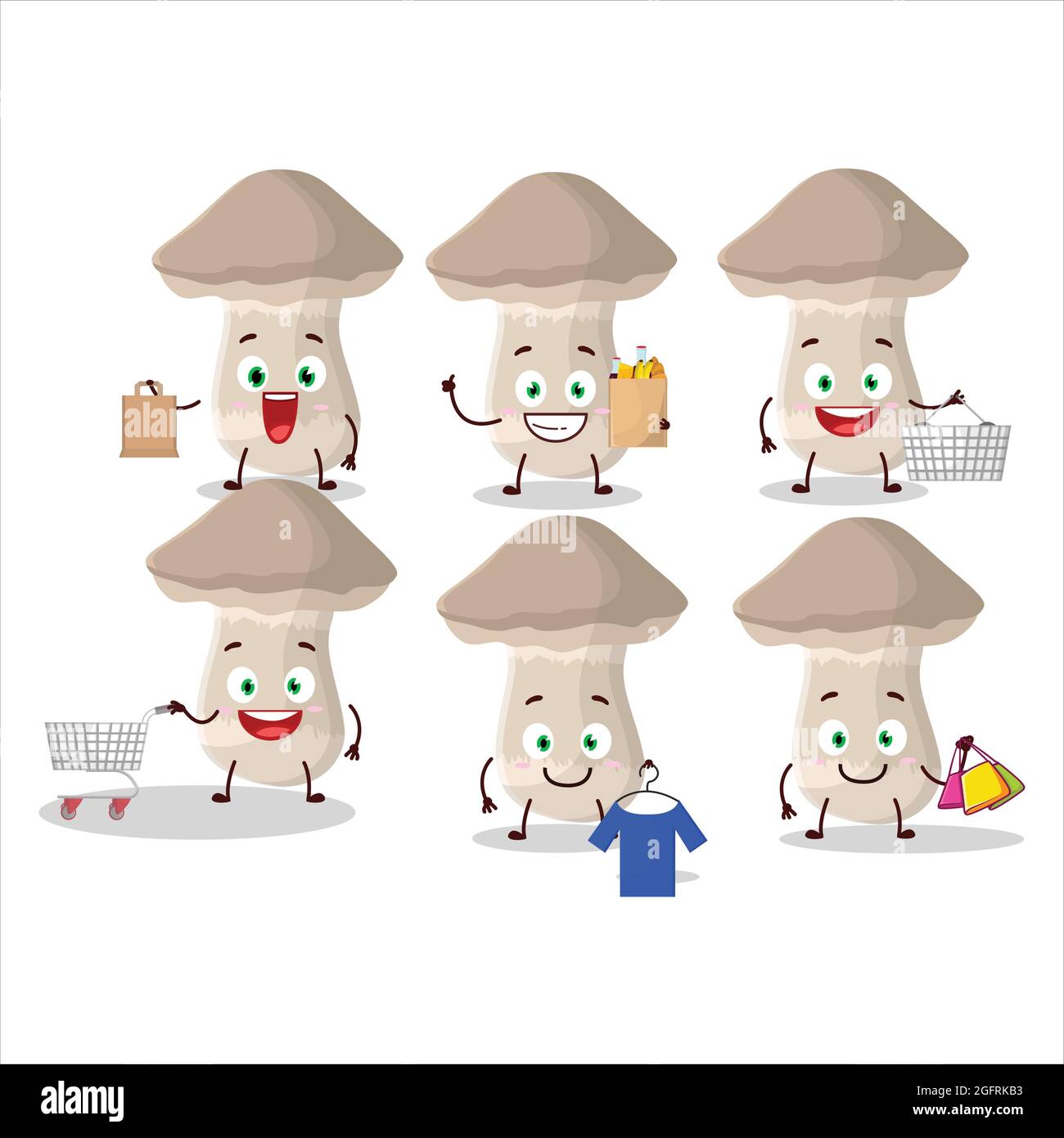 A Rich toadstool mascot design style going shopping. Vector illustration Stock Vector