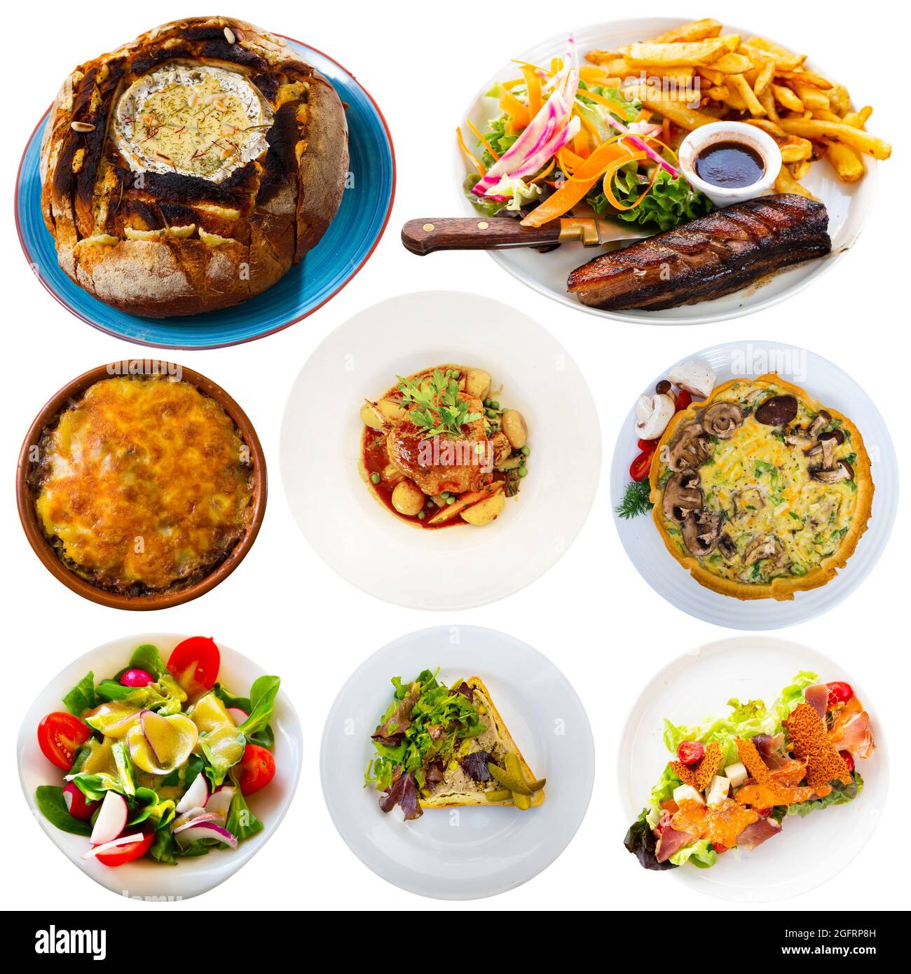 Set of French dishes isolated on white Stock Photo Alamy