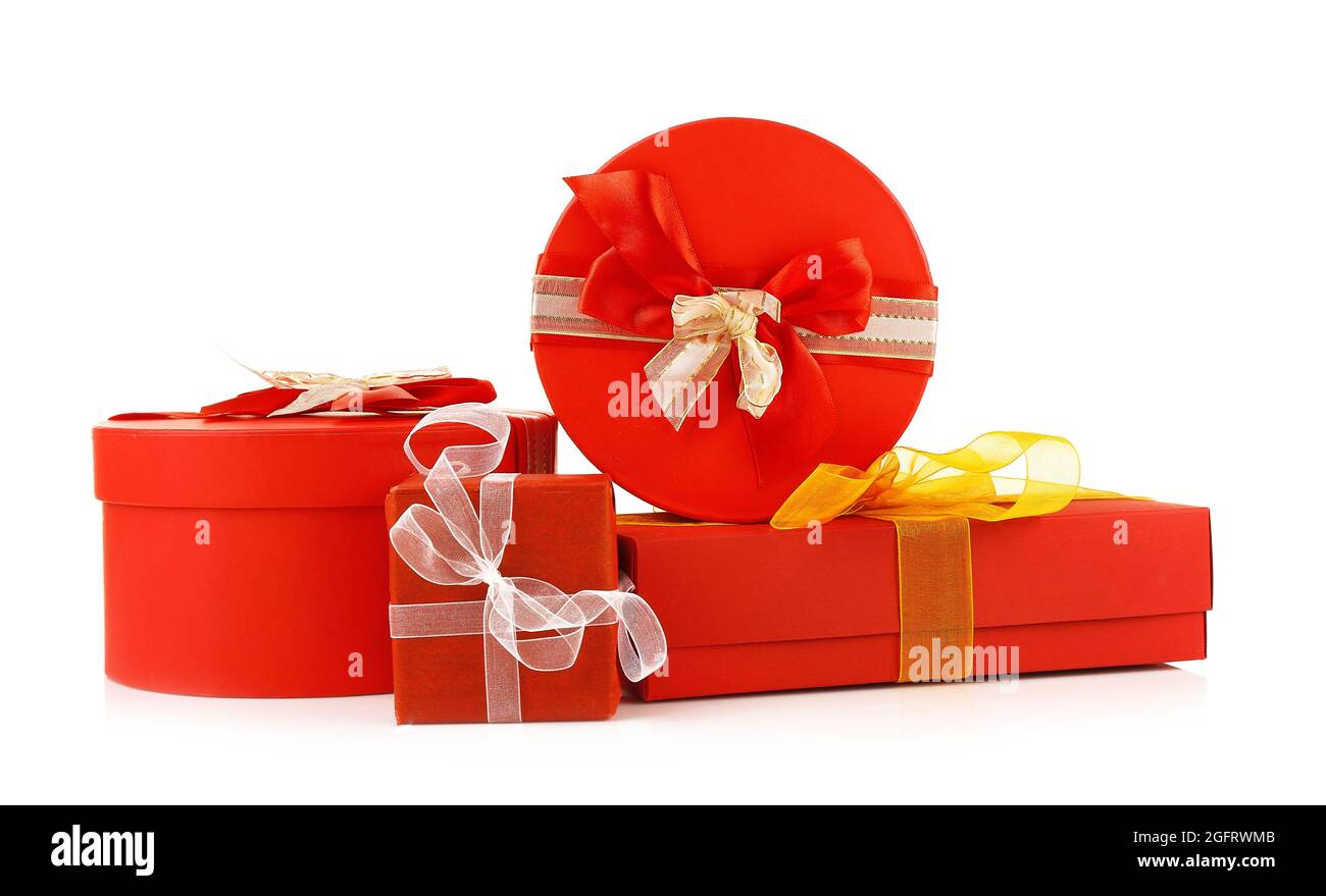 Christmas gift boxes isolated on white Stock Photo - Alamy