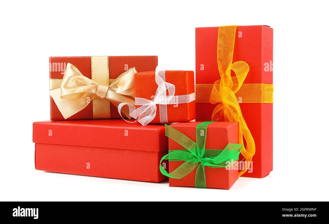 Christmas gift boxes isolated on white Stock Photo - Alamy