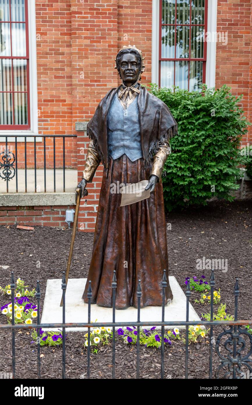 A sculpture of abolitionist Isabella Baumfree, better known as Sojourner Truth, a former slave turned activist, stands in Angola, Indiana, USA. Stock Photo