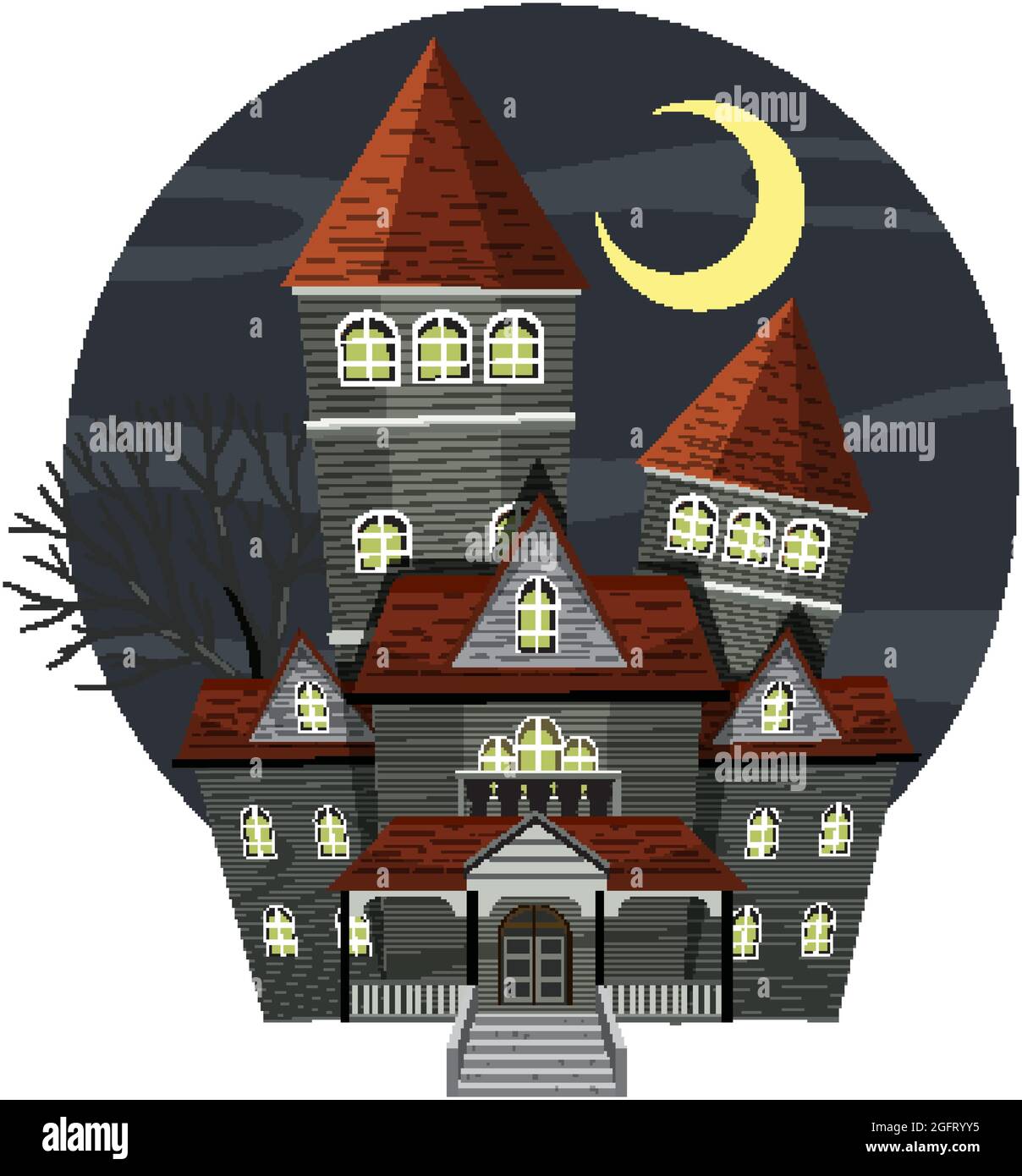 Haunted house at night scene illustration Stock Vector Image & Art - Alamy