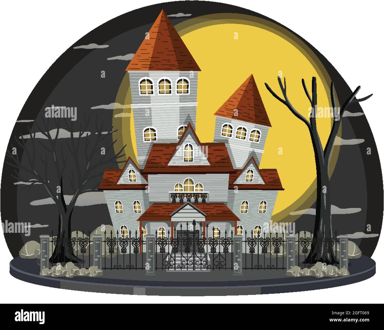 Haunted house at night scene illustration Stock Vector Image & Art - Alamy