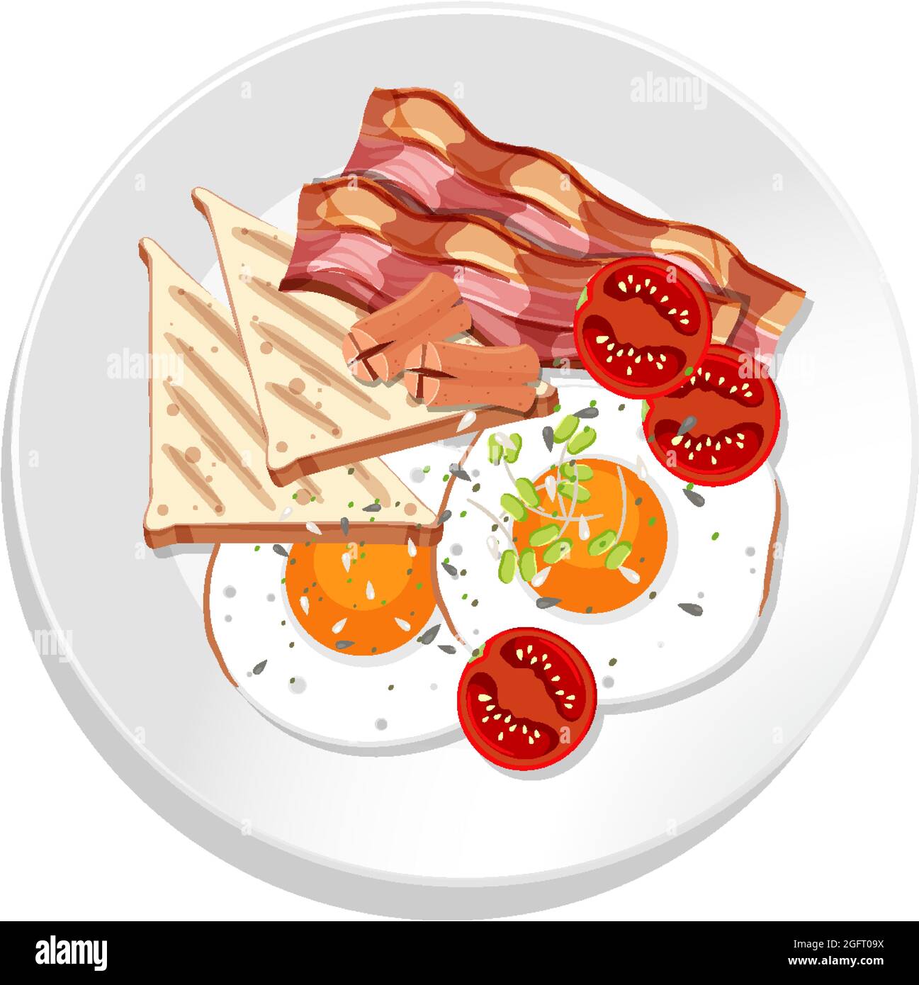 Top view of breakfast set on a dish isolated illustration Stock Vector ...
