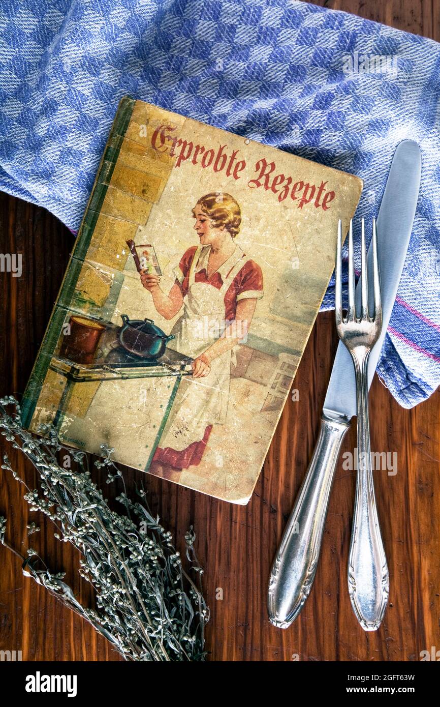 antique cookbook with cuterly Stock Photo