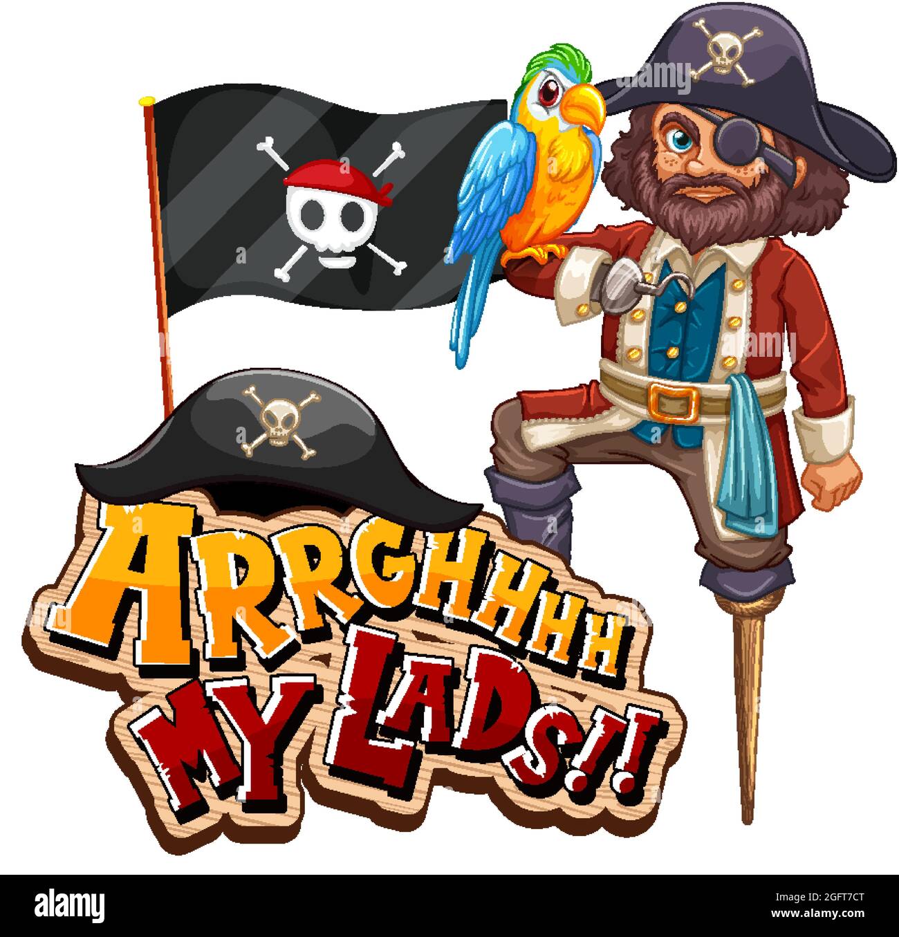 Pirate slang concept with Arrgh My Lads phrase and a pirate cartoon