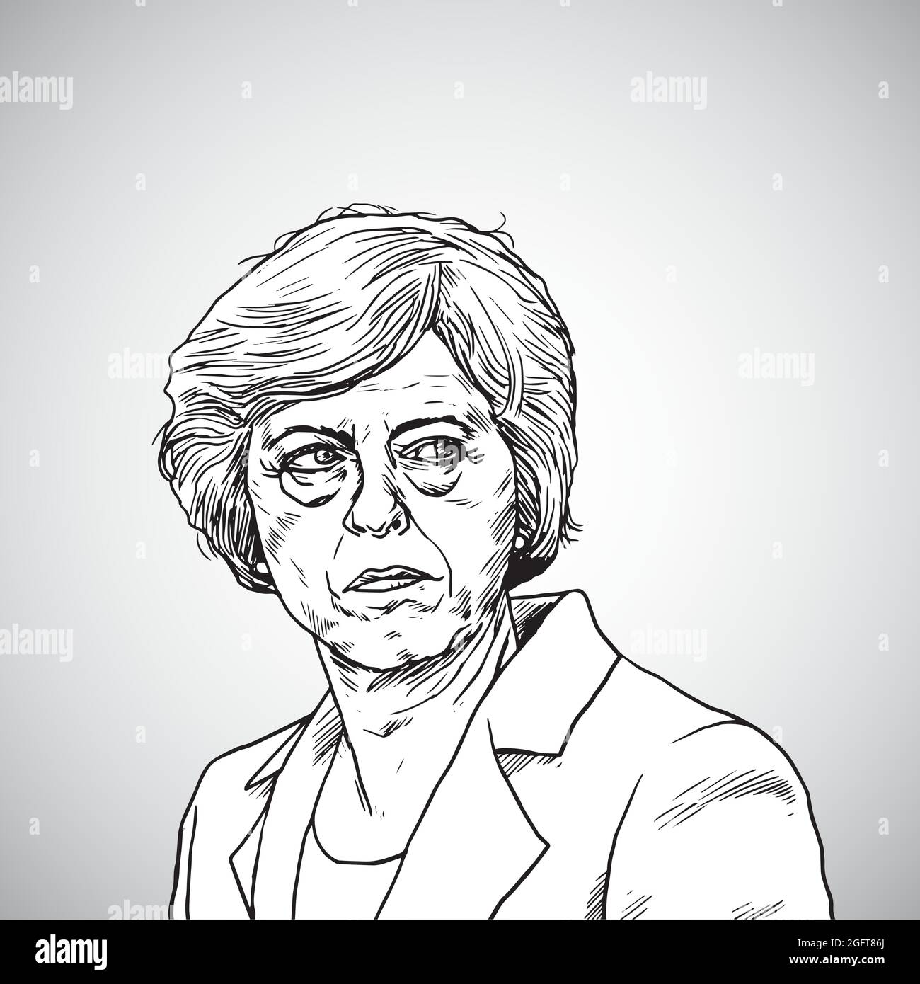 Theresa May. Vector Illustration Portrait Drawing of Prime Minister of United Kingdom. April 21, 2018 Stock Vector