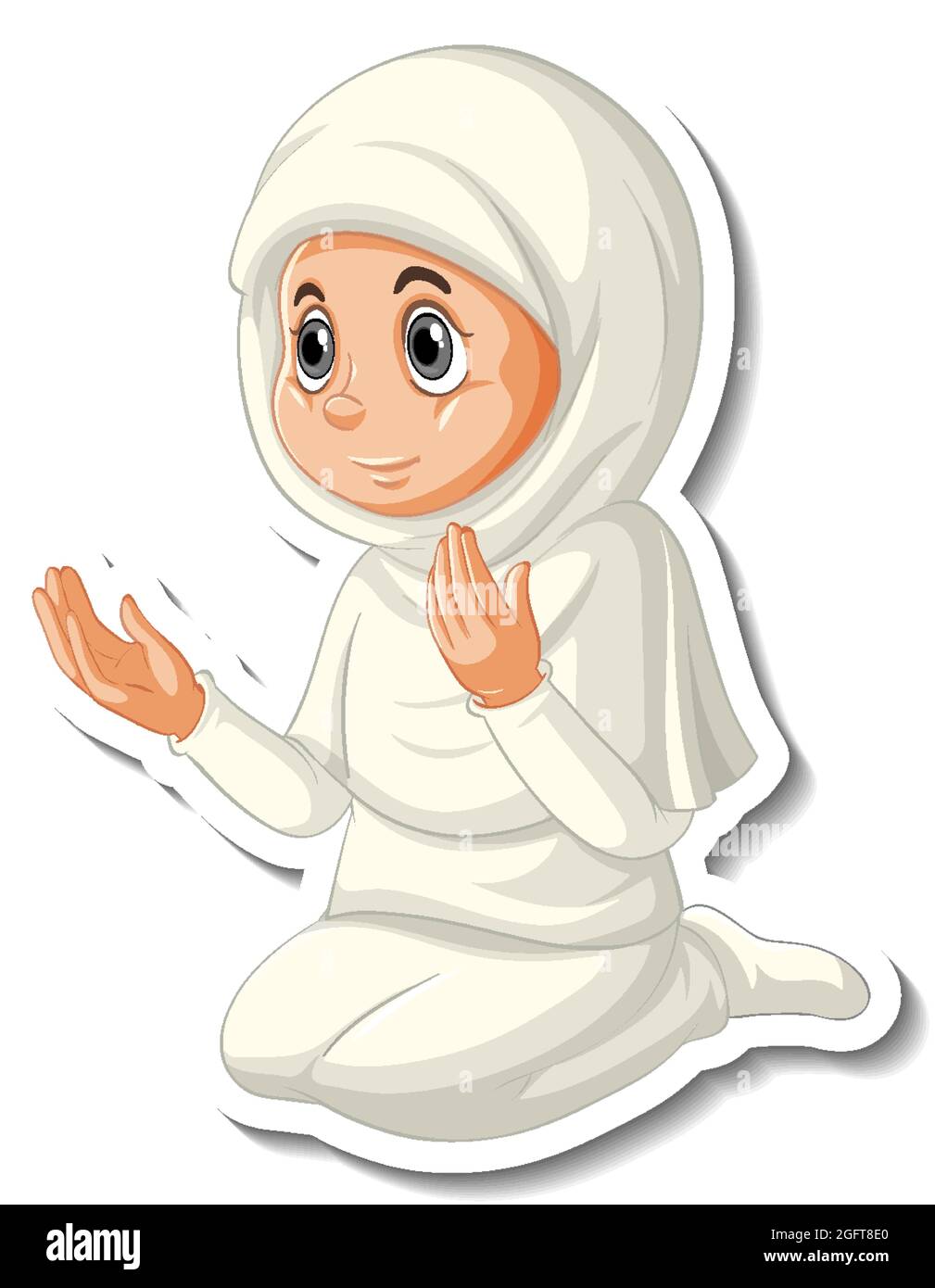 A sticker template with Muslim girl praying cartoon character illustration  Stock Vector Image & Art - Alamy