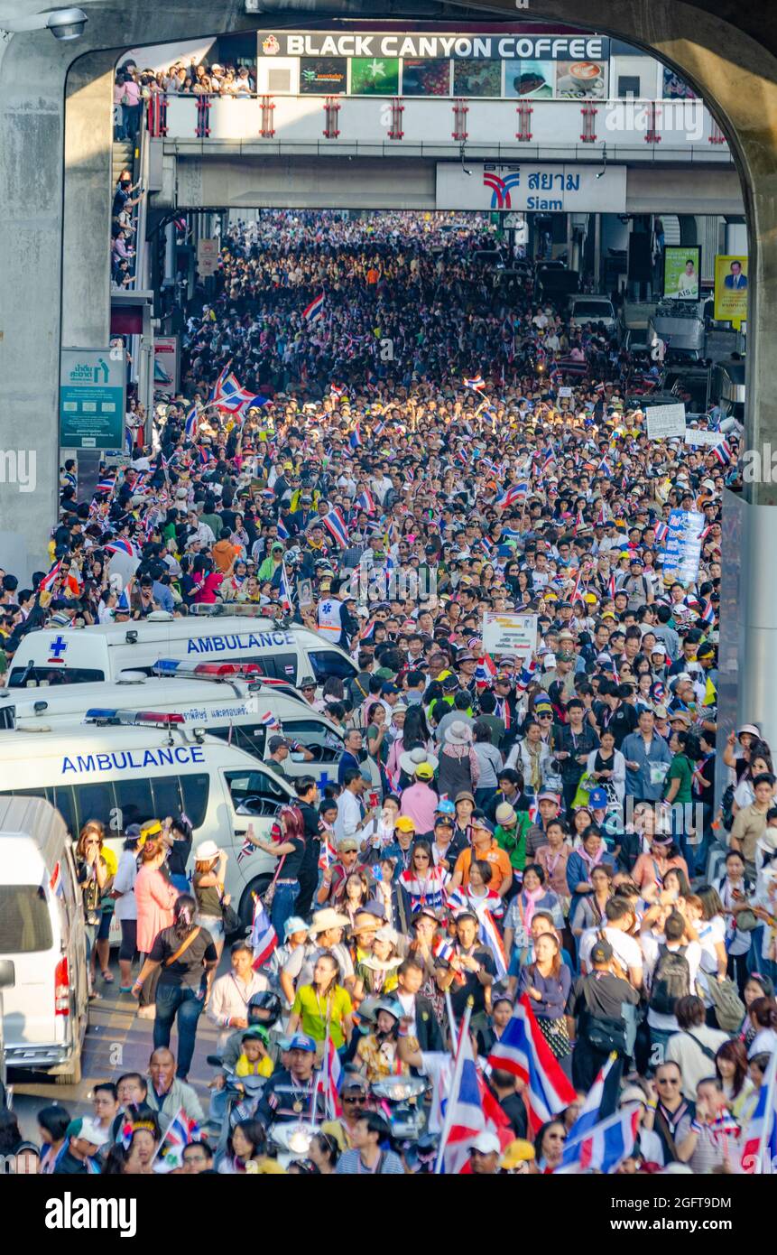 Anti Government Protests in Bangkok, Thailand. December of 2013 Stock Photo