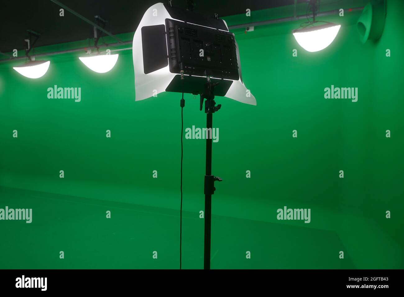 Green screen studio interview setup with lighting Stock Photo Alamy