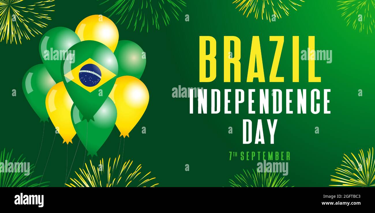 Brazil Independence Day fireworks and balloons poster. 7 September