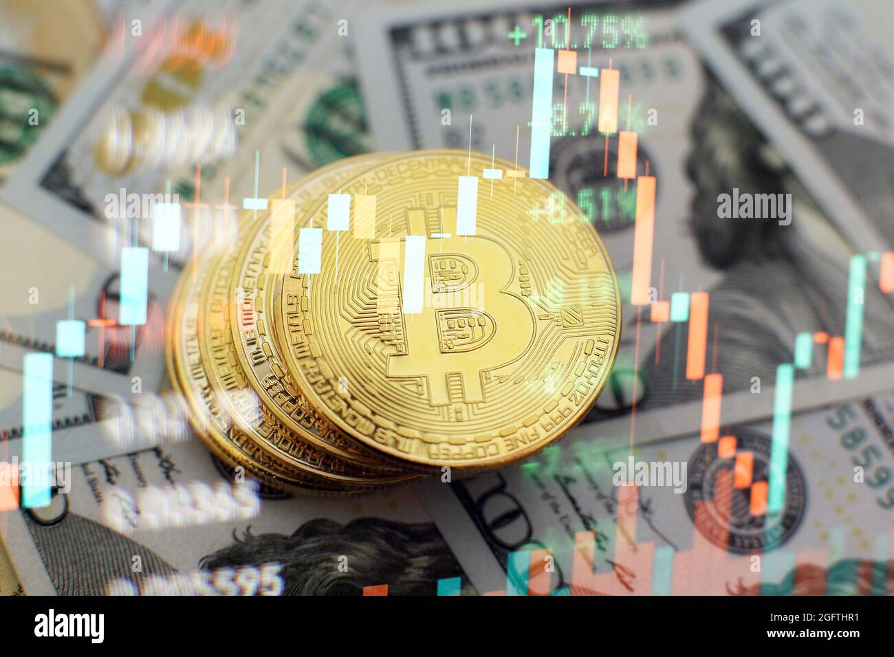 Bitcoin gold coin and defocused chart background. Gold bitcoins with ...
