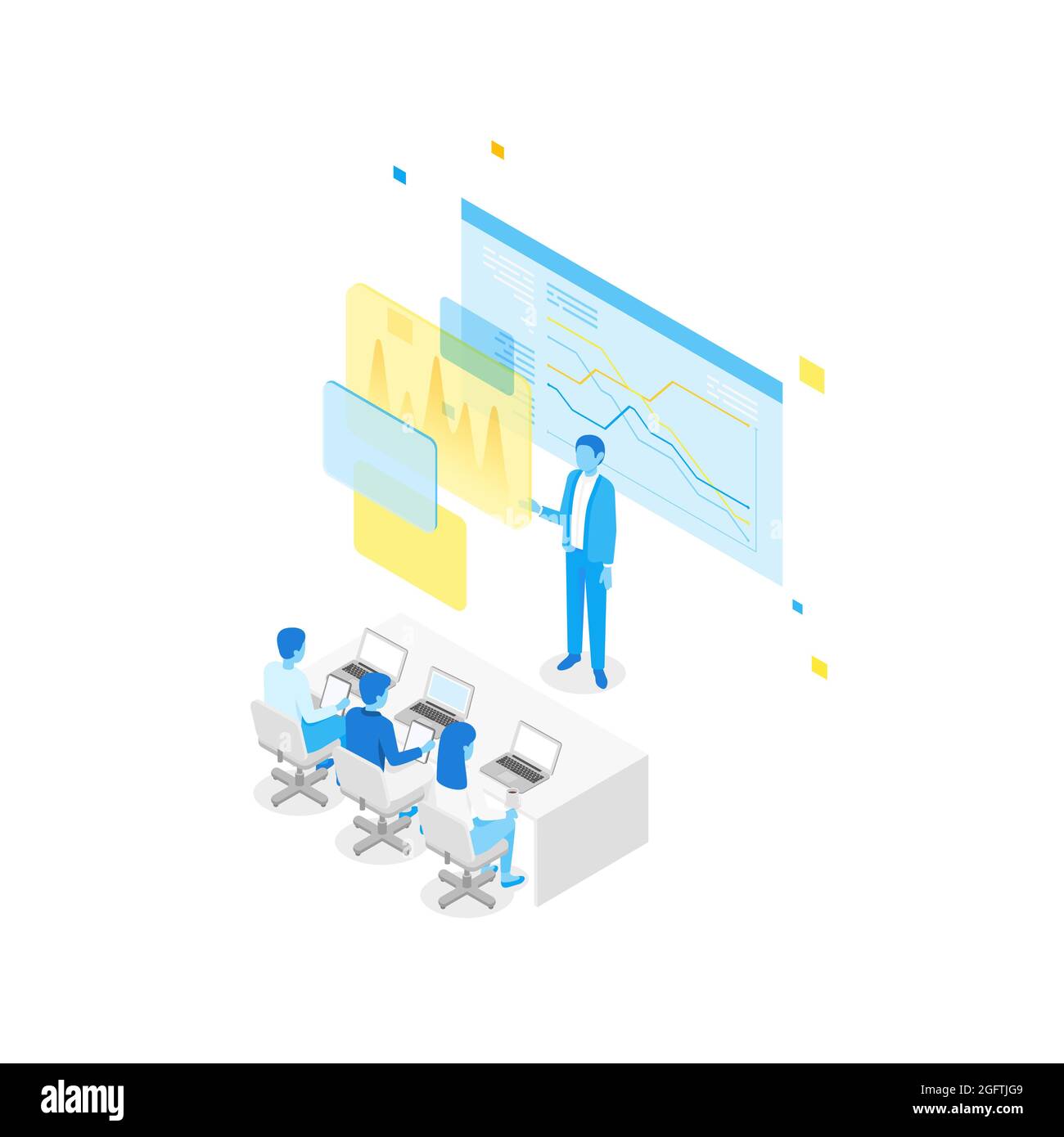 isometric illustration of remote business teamwork Stock Photo - Alamy