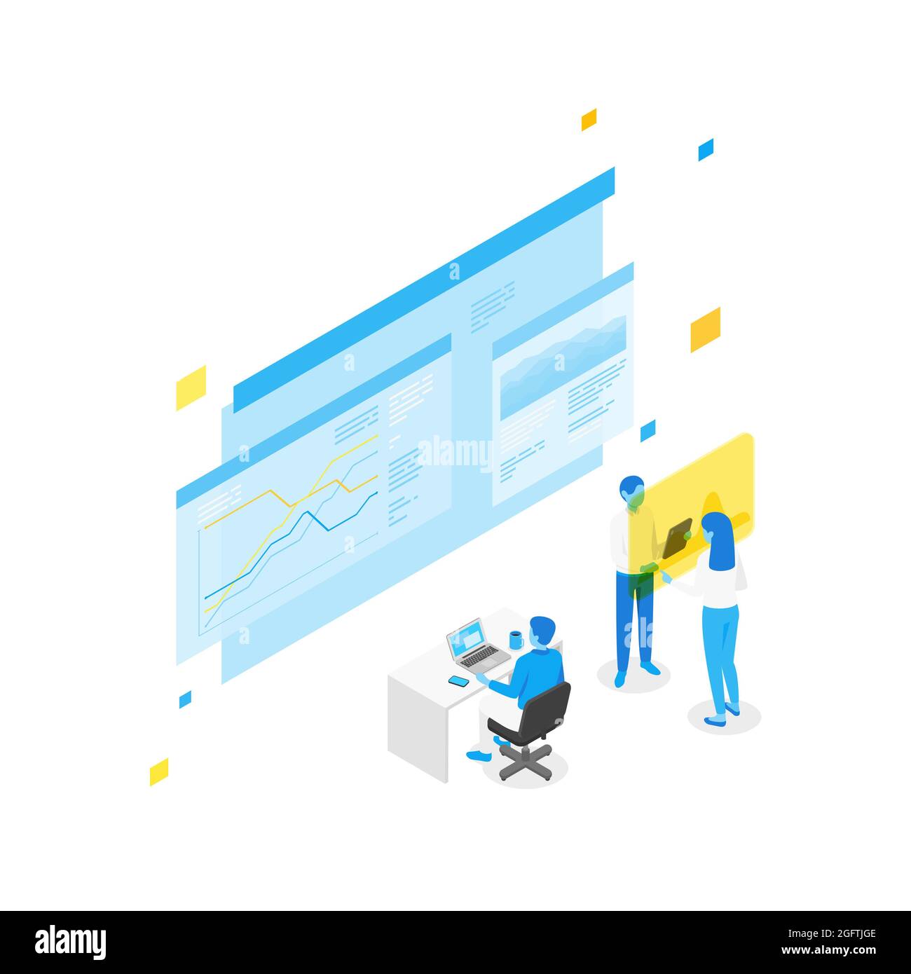 isometric illustration of remote business teamwork Stock Photo - Alamy