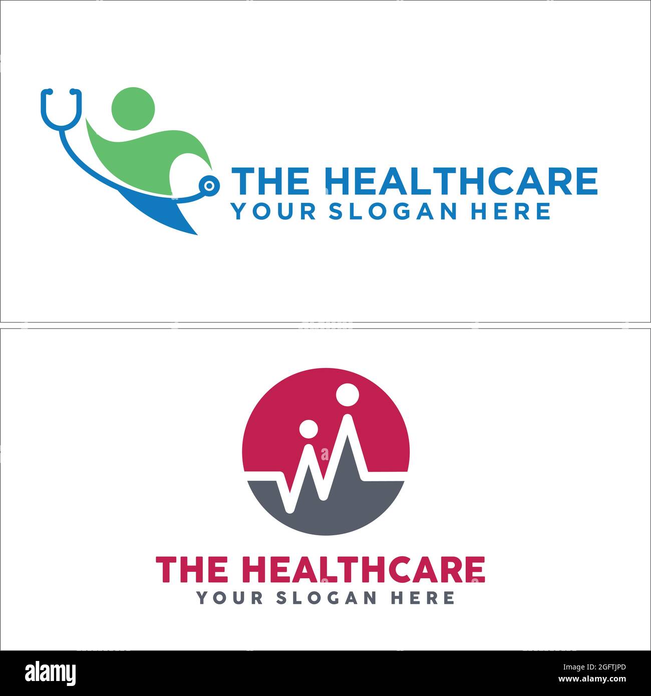 Healthcare with people stethoscope and heartbeat line vector logo Stock Vector