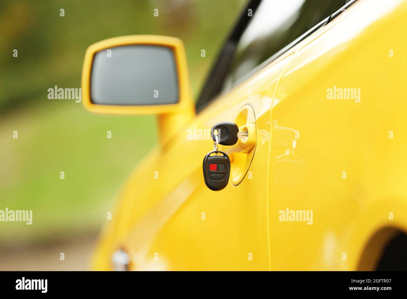 Key in car door lock, closeup Stock Photo Alamy