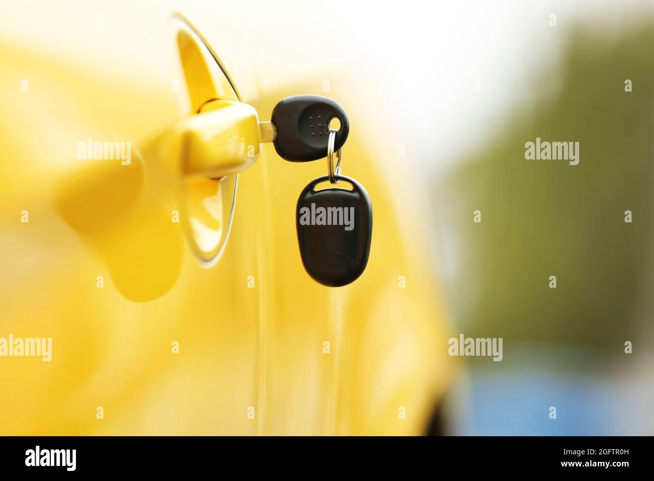 Key in car door lock, closeup Stock Photo Alamy