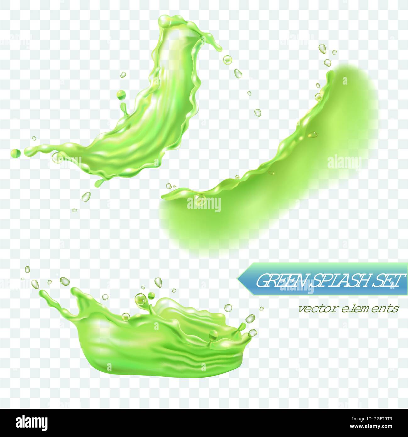 Set of realistic green splashes for design of grape or green tea