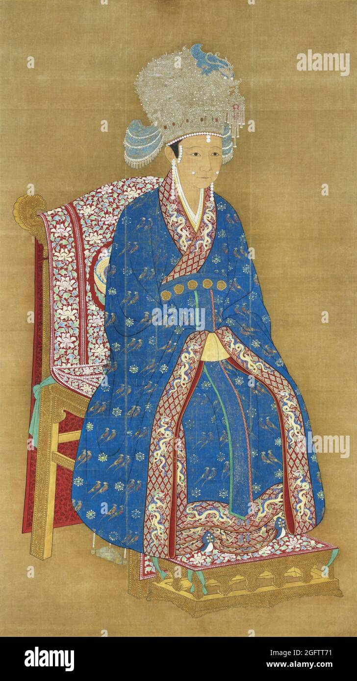 China: Empress Zheng (1079-1130), consort of Emperor Huizong, 8th ruler of the Song Dynasty (r.1100-1126). Hanging scroll painting, c. 1100-1130.  Empress Zheng, also known as Xiansu, was consort to Emperor Huizong. She served as a lady-in-waiting to Empress Xiang, Huizong's mother, and was presented to him as a wedding gift by the Empress. When Empress Wang passed away in 1110, Zheng was appointed as Emperor Huizong's new empress, an elevation that was controversial due to her humble origins. She was captured with her husband by the Jurchen during the Jingkang Incident and sent into exile. Stock Photo
