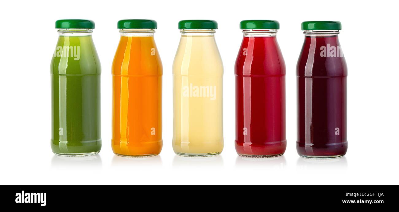 juice in glass bottle isolated on white with clipping path Stock Photo