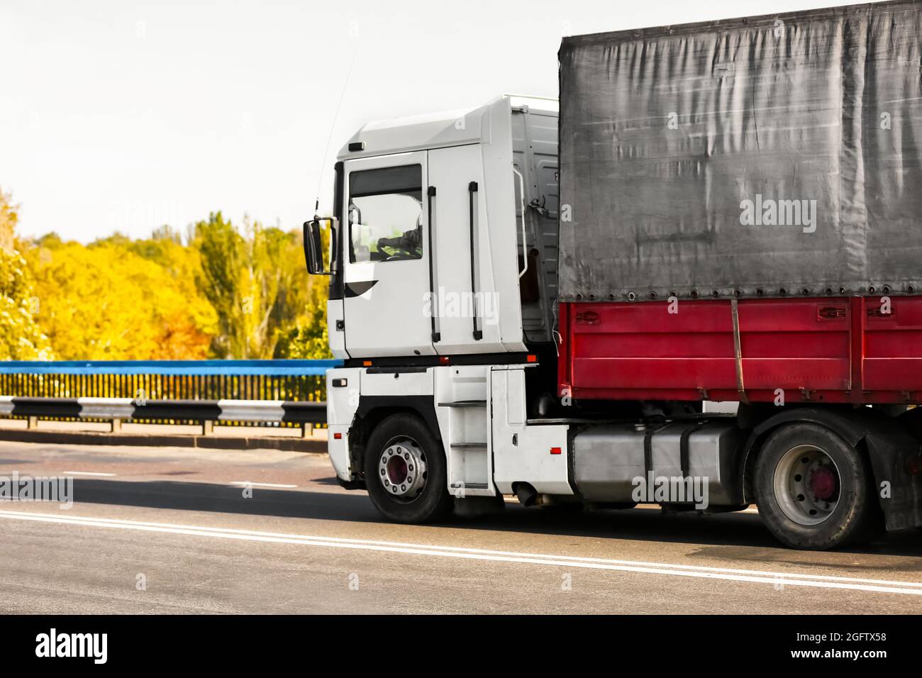 Side view of American cargo truck Stock Photo Alamy