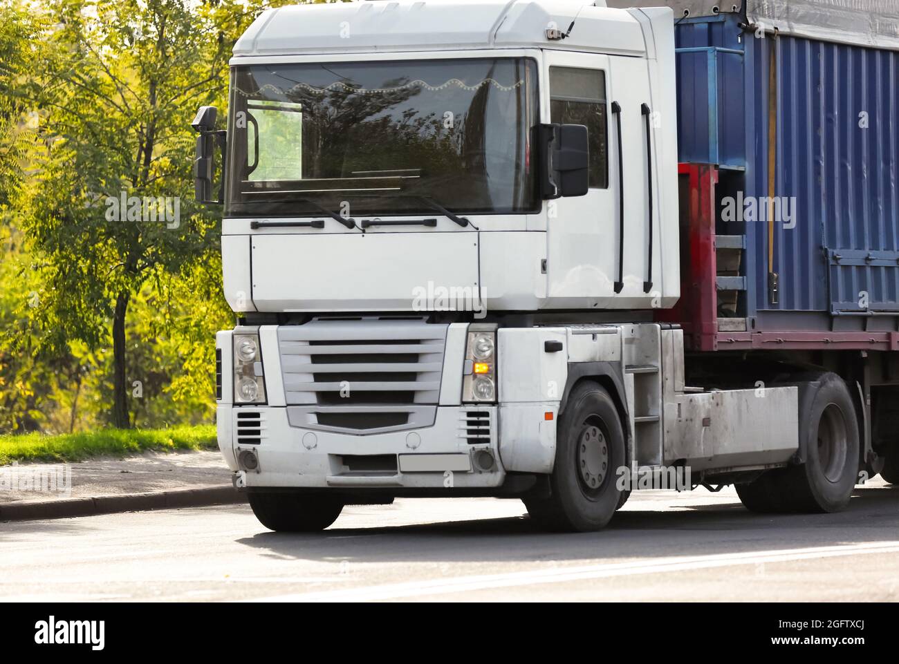 Front of American cargo truck Stock Photo Alamy