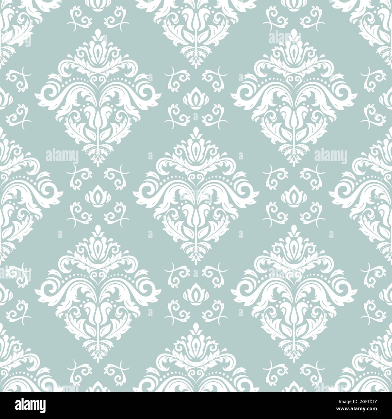 Classic seamless pattern. Damask orient light blue and white ornament ...