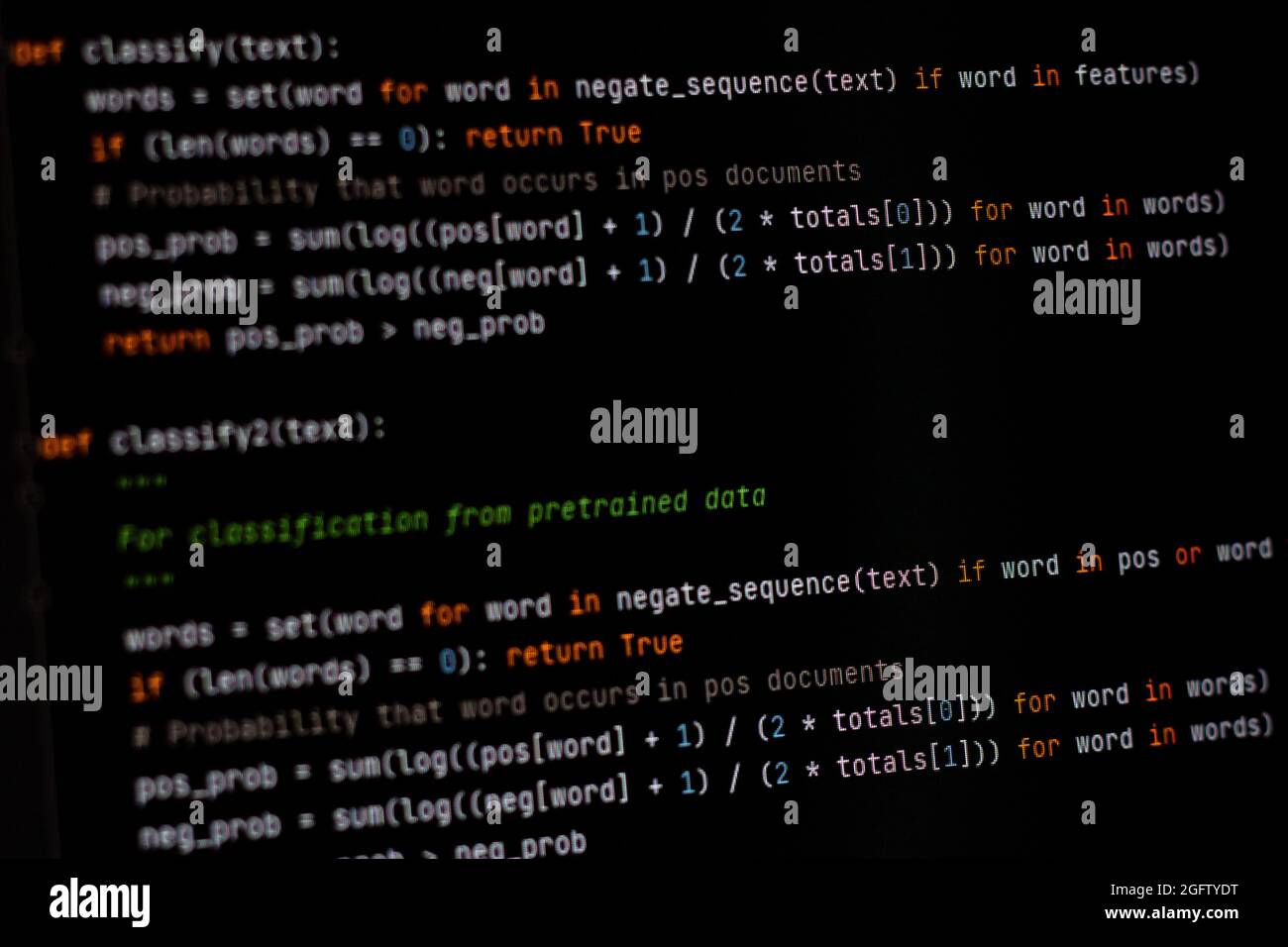 developer python, java script, html, css source code on monitor screen. writing script of software developer. program coding. programmer editing code Stock Photo