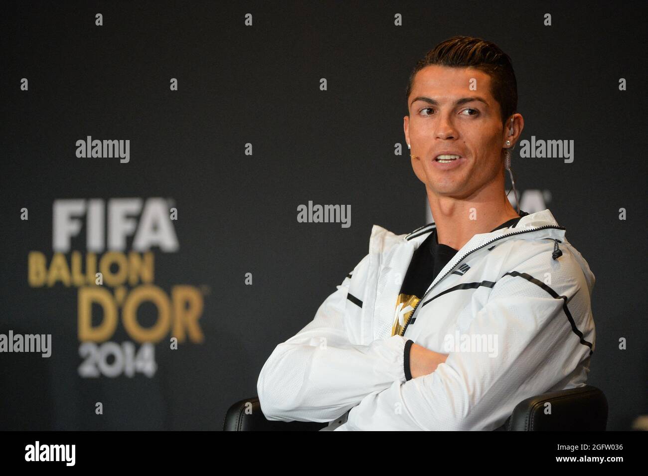 File photo dated January 12, 2015 of Portugal's Cristiano Ronaldo during a  press conference before the FIFA Ballon d'Or 2014 Award Gala at the  Kongresshalle in Zurich, Switzerland. Manchester City are in