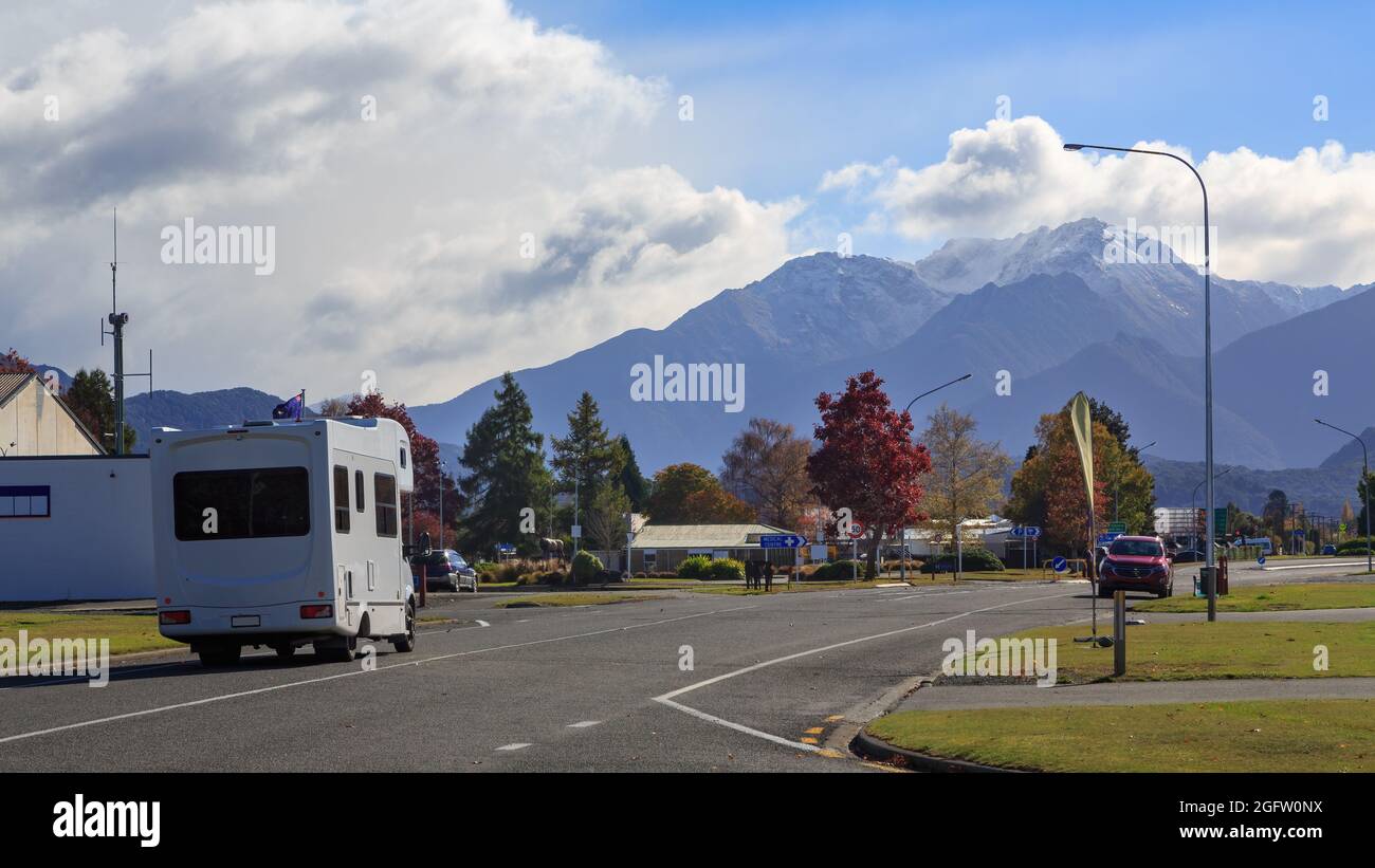 Te Anau, a town in the South Island of New Zealand. This tourist destination is the gateway to the Fiordland National Park Stock Photo