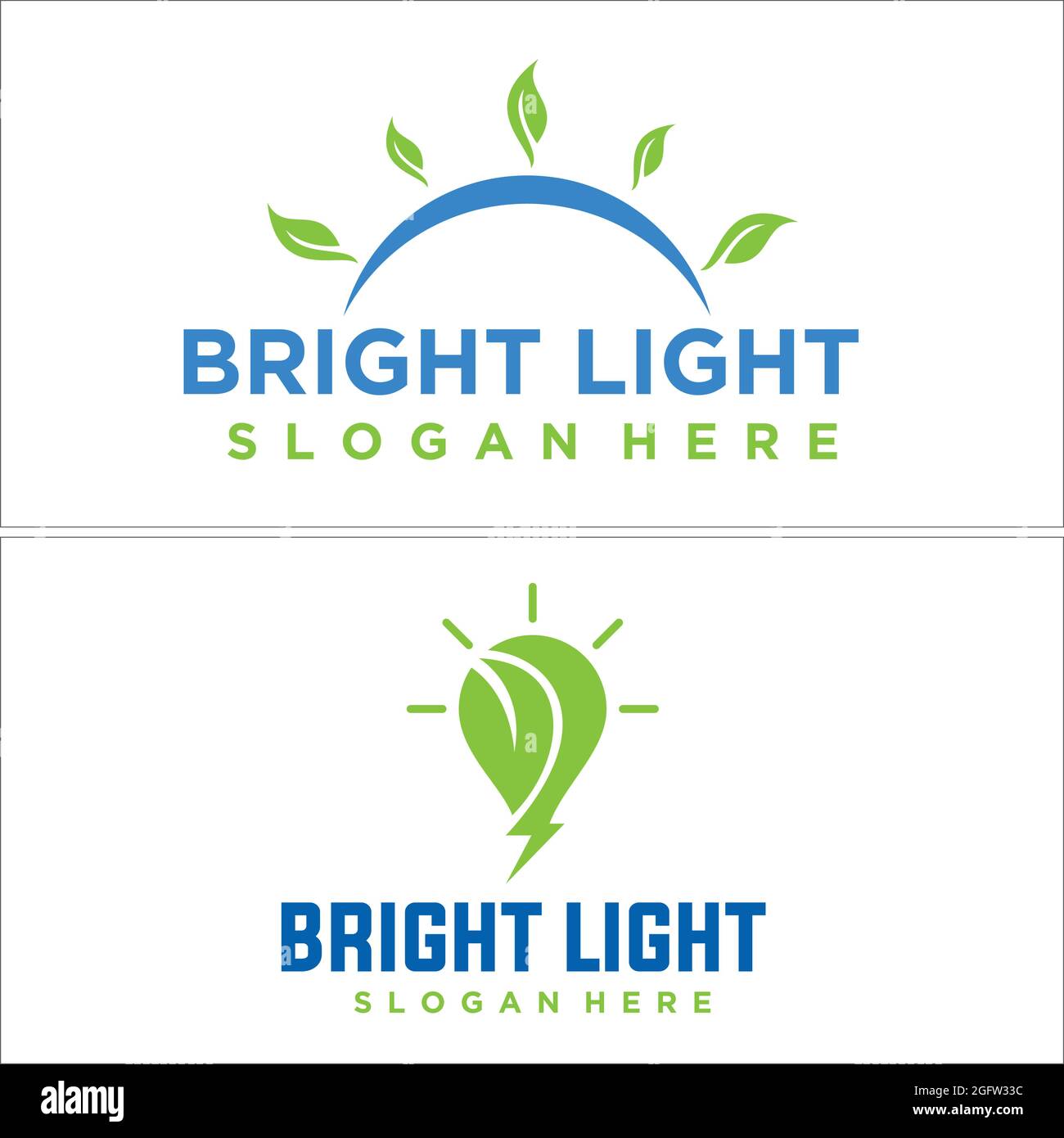 Green lightbulb and sun bright icon vector logo design Stock Vector