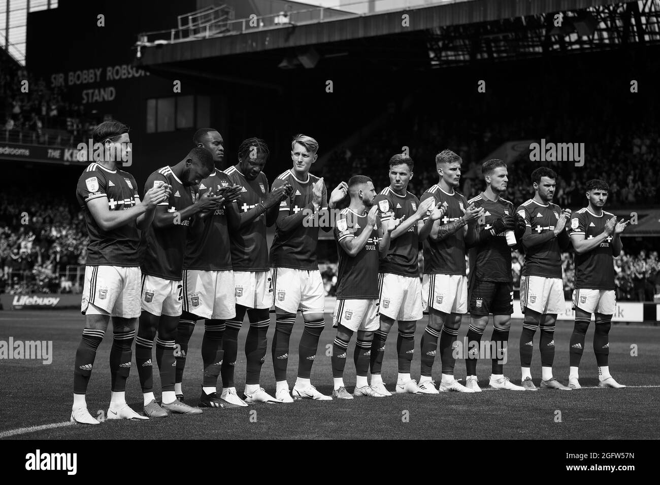 A minute's applause is held in respect of former Ipswich Town player, Paul Mariner ahead of kick off - Ipswich Town v Morecambe, Sky Bet League One, Portman Road, Ipswich, UK - 7th August 2021  Editorial Use Only - DataCo restrictions apply Stock Photo