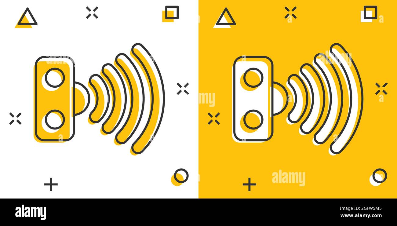 Motion sensor icon in comic style. Sensor waves vector cartoon ...
