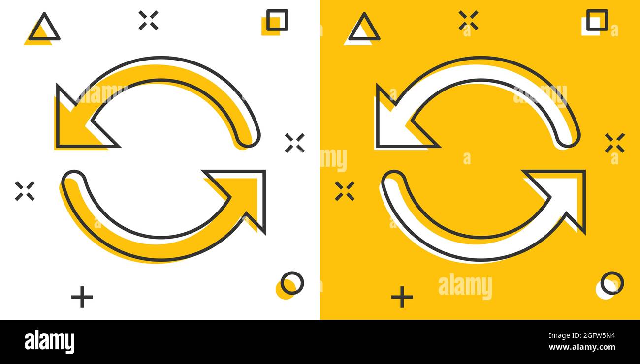 Arrow rotation icon in comic style. Sync action vector cartoon ...