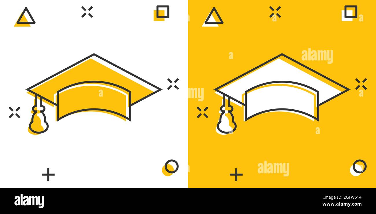Graduation cap icon in comic style. Education hat vector cartoon ...