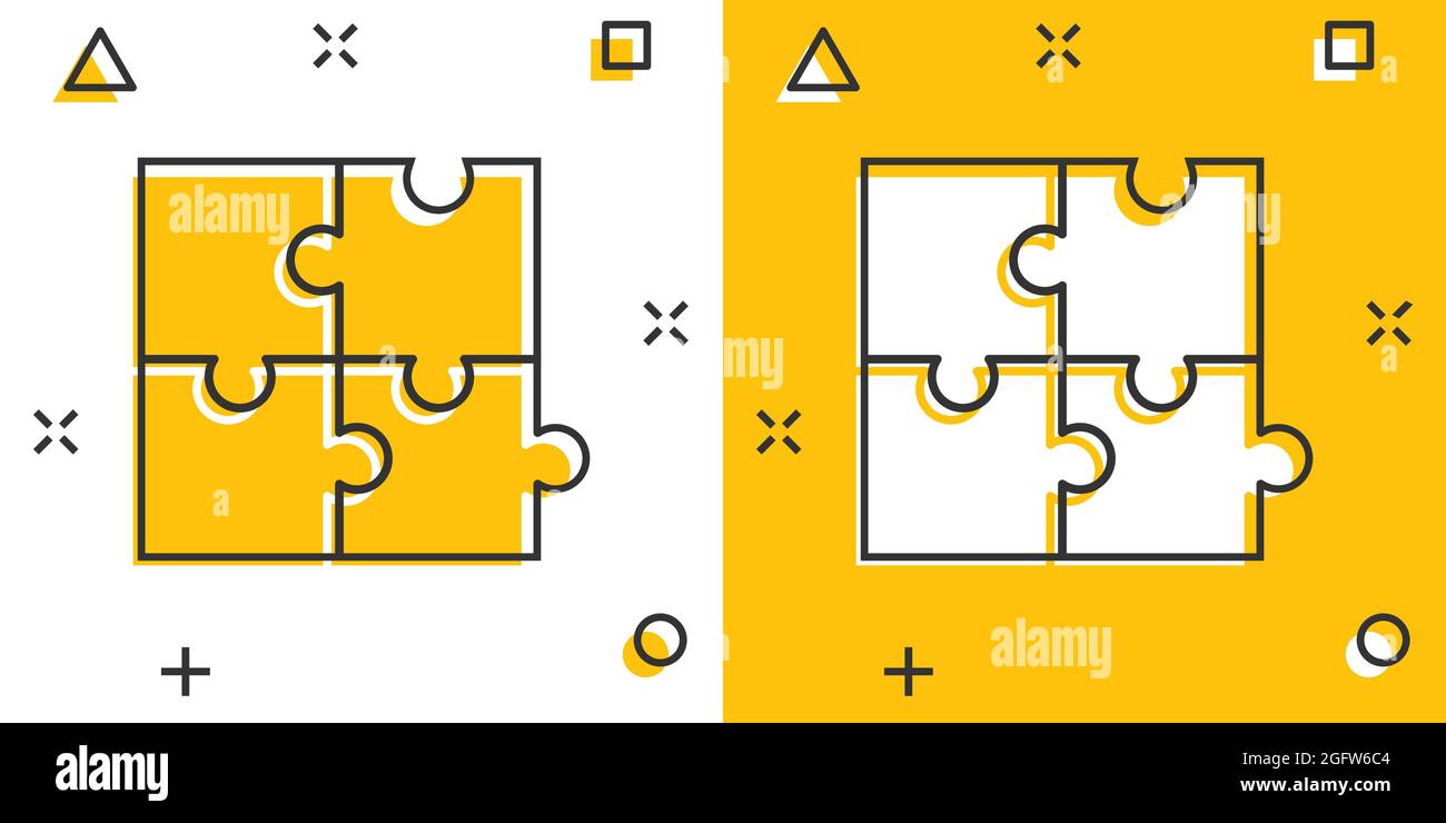 Puzzle compatible icon in comic style. Jigsaw agreement vector cartoon ...