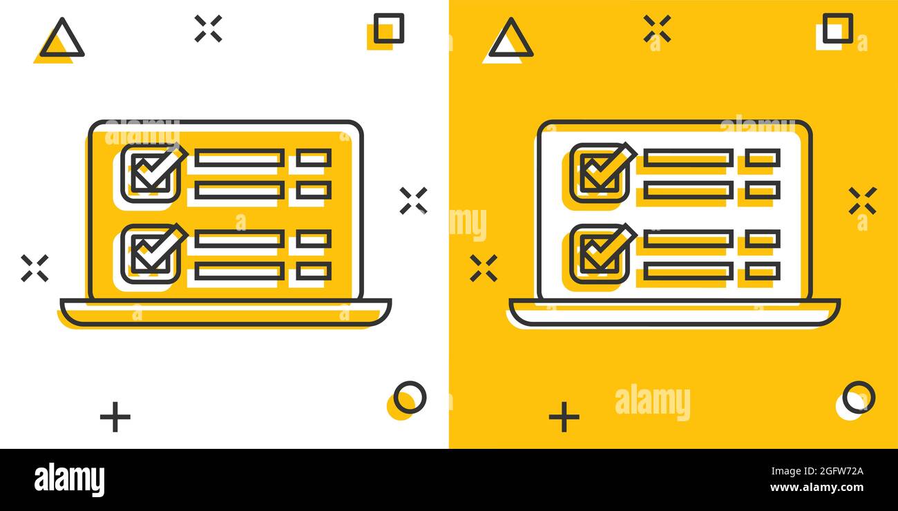 Checklist document sign icon in comic style. Survey vector cartoon ...
