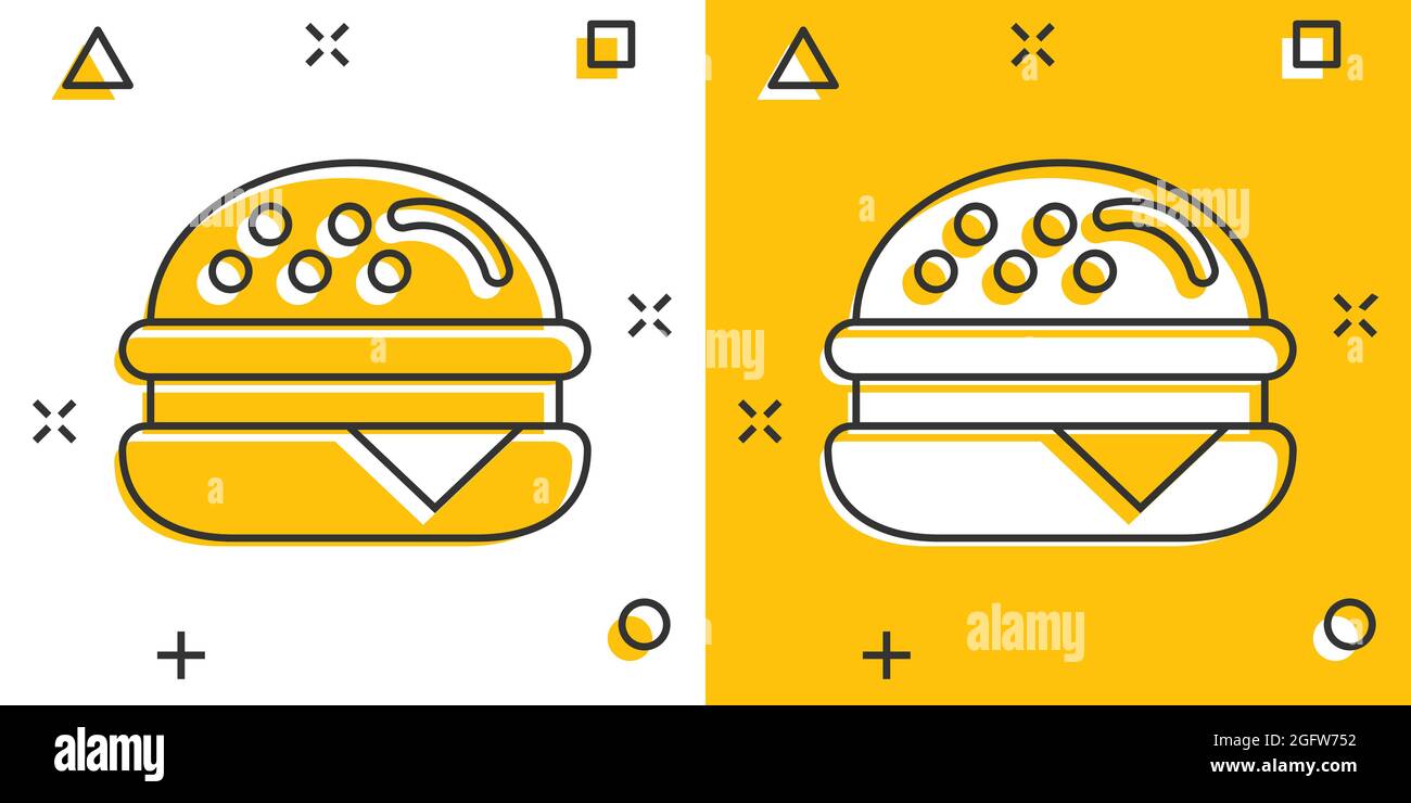 Burger sign icon in comic style. Hamburger vector cartoon illustration