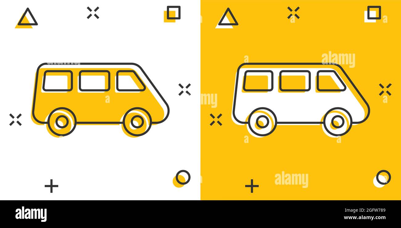 Passenger minivan sign icon in comic style. Car bus vector cartoon ...