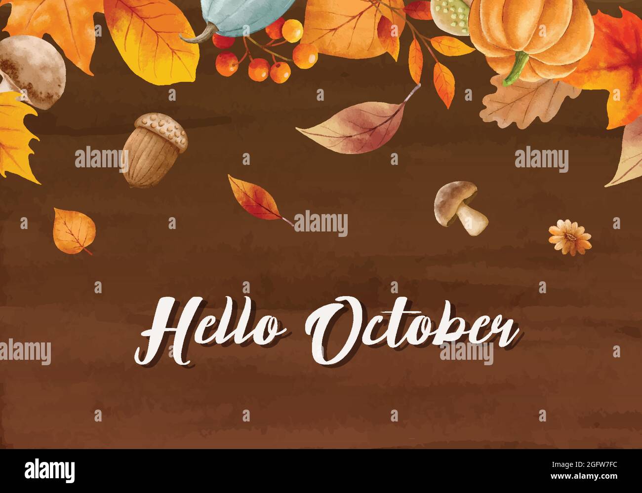 Hello october with ornate of leaves flower background. Autumn october ...
