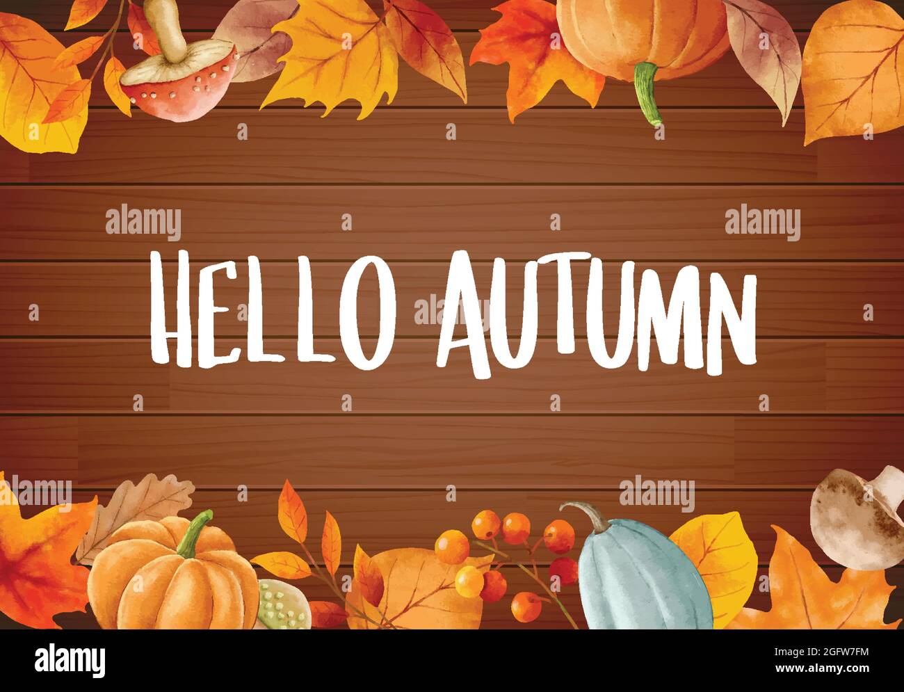 Hello autumn with ornate of leaves flower frame. Autumn october hand ...