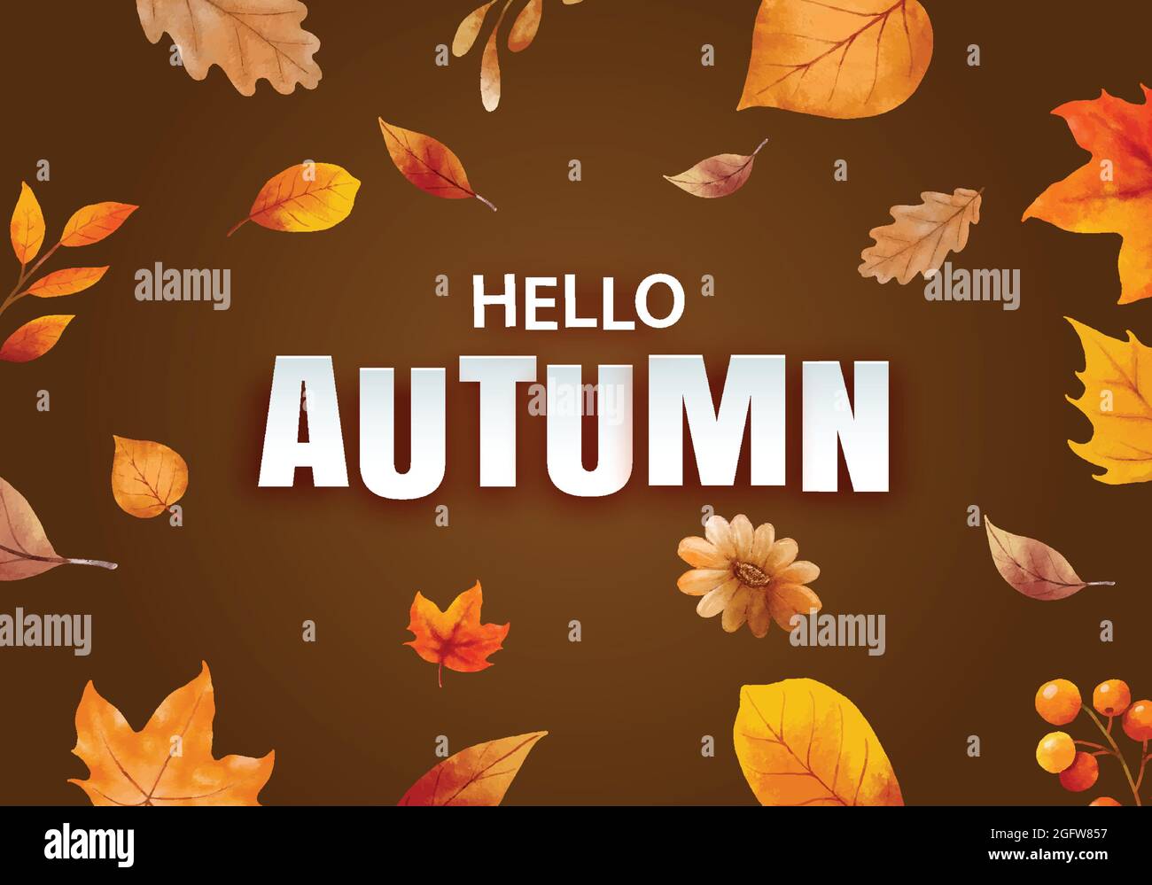 Hello autumn with ornate of leaves flower background. Autumn october ...