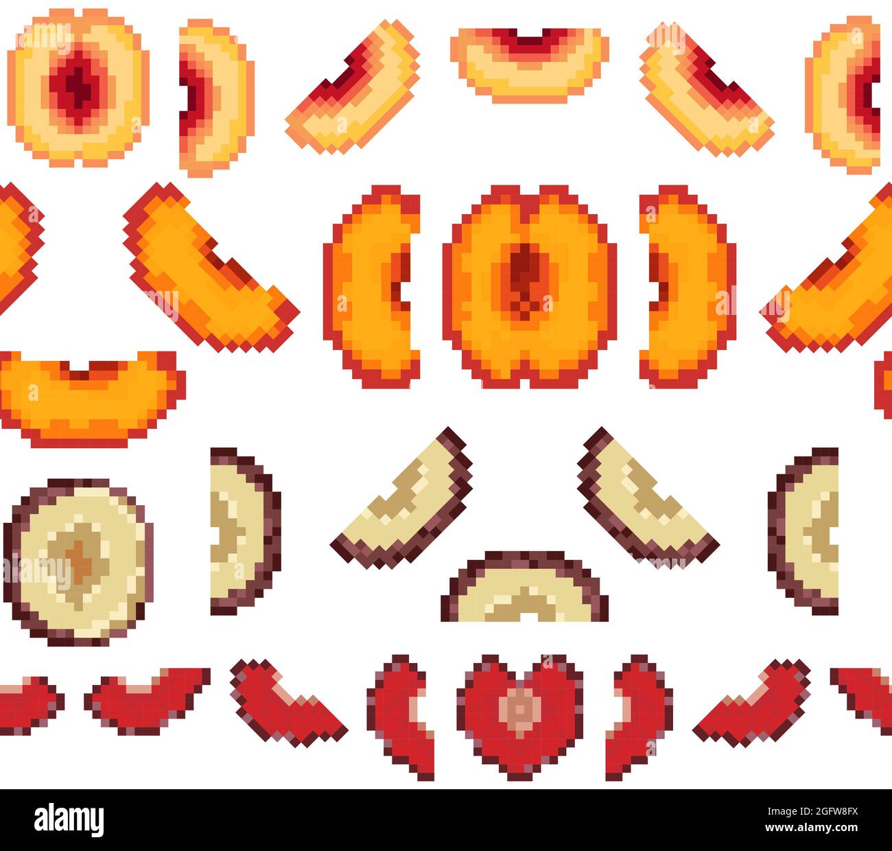 Vetor do Stock: Pixel fruits set. Pixel art fruits huge vector