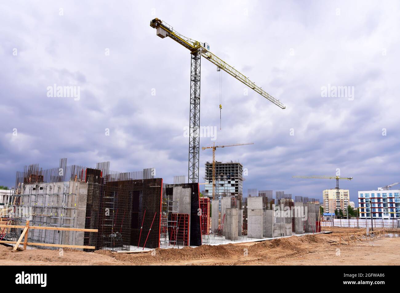 onstruction site with foundation pit for monolithic reinforced