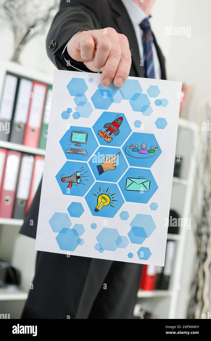 Paper showing digital marketing concept held by a businessman Stock ...